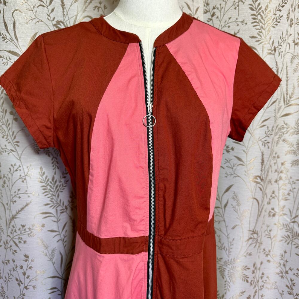 Zapelle Colorblock Patchwork Maxi Dress L 12 Rust Pink Dopamine Mod Artsy Boho - Picture 3 of 16